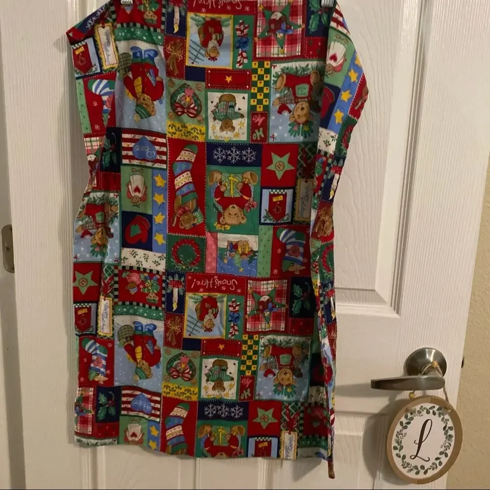 Handmade Christmas Bears & Snowman Printed Pillowcase Primitive Cottagecore